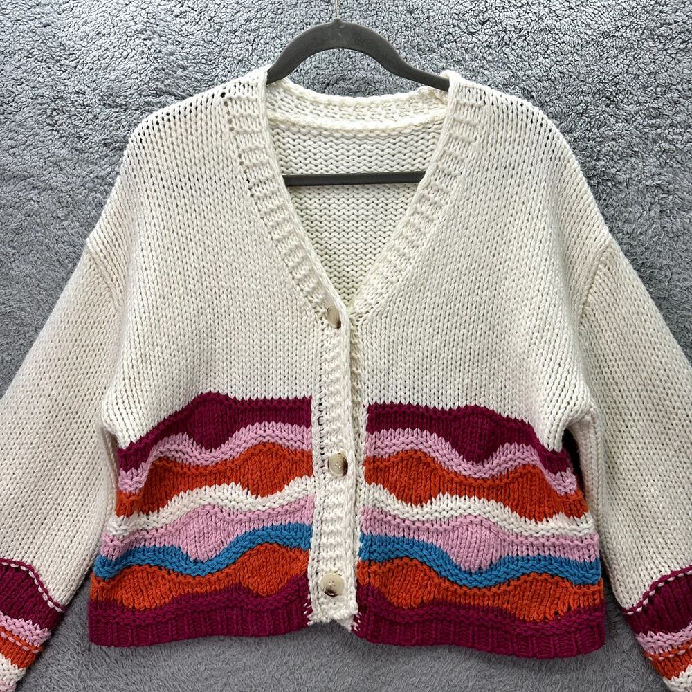 Cider Women's Large Knit Cardigan Bright Color Pattern Boho Crop Comfort EUC - Picture 2 of 10